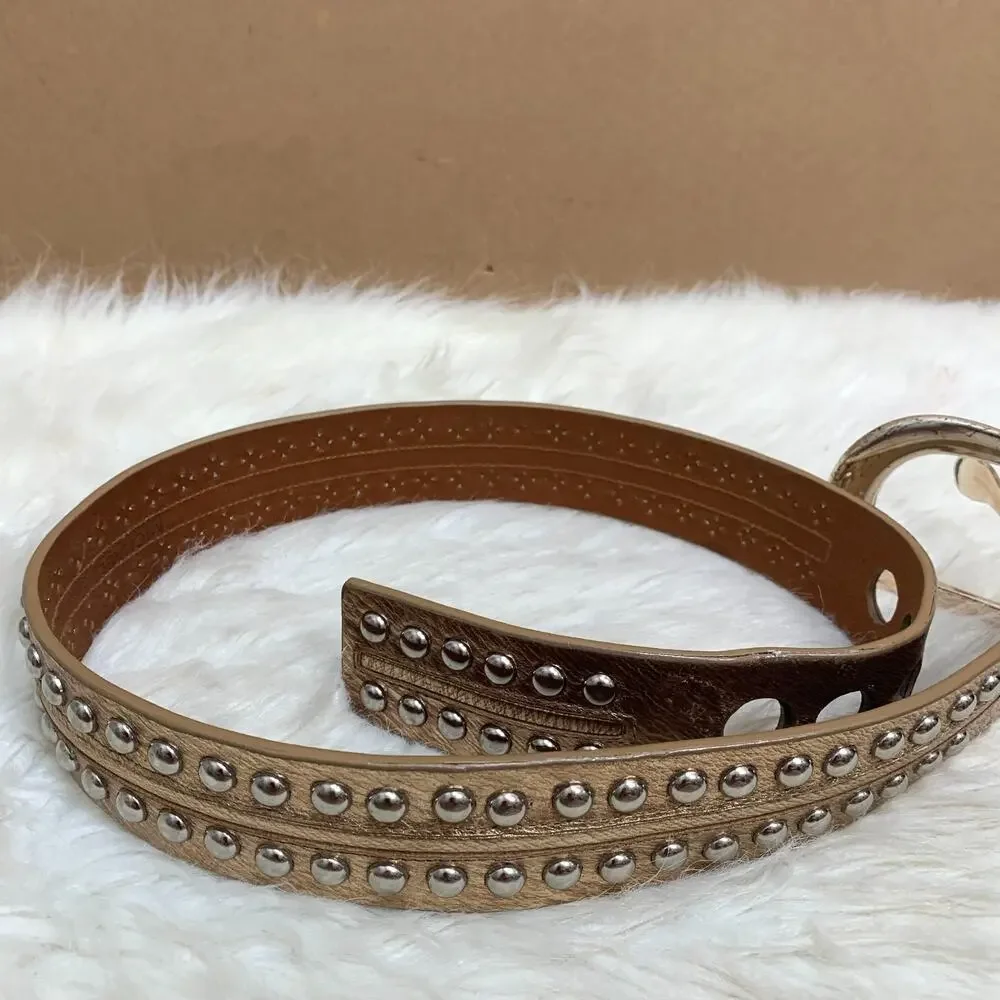 MICHAEL KORS Gold Leather Vintage Studded Belt Silver Buckle Sz SMALL